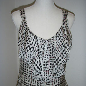 WHBM Silk Sleeveless Ruffled Front Blouse/Shell